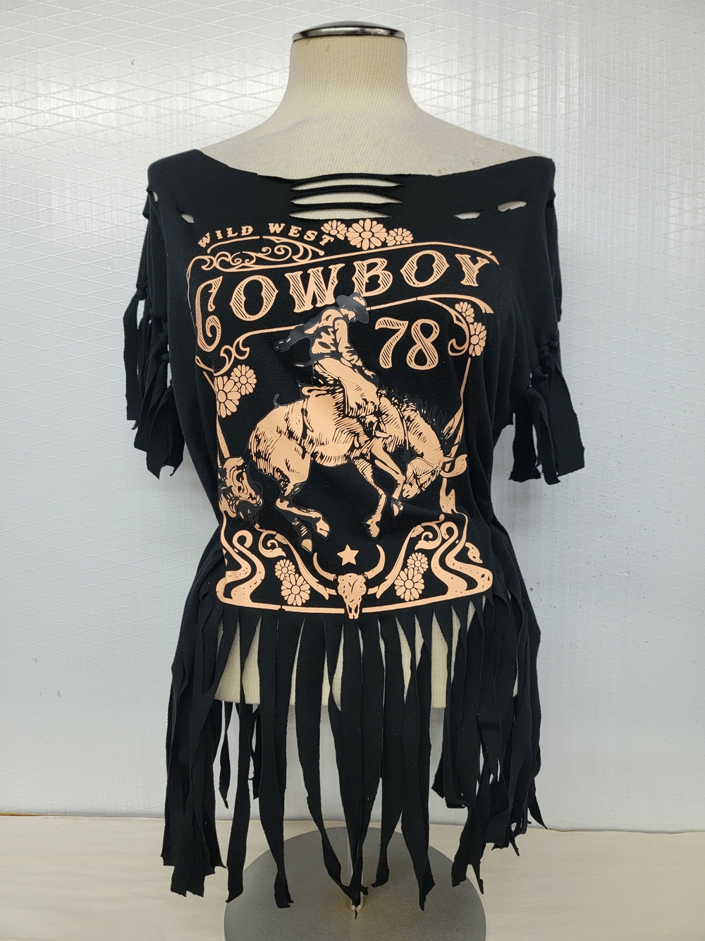 Boho Cowgirl Fringe Wildwest Cowboy Tee -Upcycled
